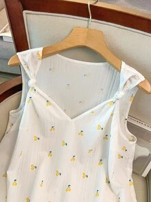 GlowEve CURVE Plus Size Cherry Print Twist Front Sleeveless Summer Shirt - Yellow - View 5