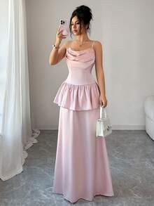 Elenzga Elegantes romantisches Rüschenkleid mit A-Linie, Herzausschnitt und Taillenraffung, geeignet für Partys, Hochzeiten, Musikfestivals - Babypink - Übersicht 5