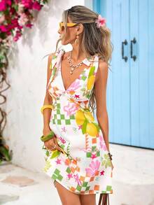 Vivid Eden Vestido Casual Curto Feminino com Estampa Floral e de Limão para Férias/Encontros - Rosa chiclete - Visão 8