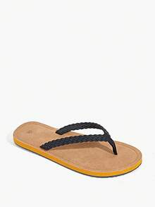 Grefit Dép xỏ ngón nữ, dép quai ngang phối màu, đế nâng đỡ vòm chân, đế bằng thoải mái, thích hợp cho trong nhà, ngoài trời, đi nghỉ mát, đi biển. - màu đen - Xem 3