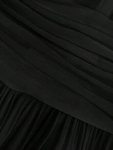Vestido con cuello de corbata de satén brillante, diseño de cintura suelta, falda de manga larga, estilo retro elegante, adecuado para fiestas de lujo y ocasiones casuales - Negro - Ver 3