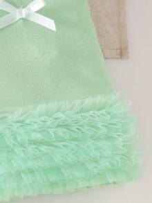 Glamorique Kids Baby Girls' Cute Car Decor Bow Ruffle Hem Ruched Pink Mesh Knit Sleeveless Dress, Summer Korean Style - Green - View 5