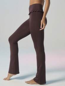 Aralina 荷叶边腰带喇叭裤 - 咖啡棕 - 查看 3