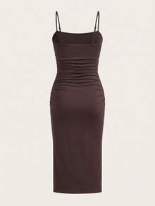 SHEIN EZwear 咖啡棕色和黑色加大码女式吊带夏日连衣裙 - 咖啡棕 - 查看 10