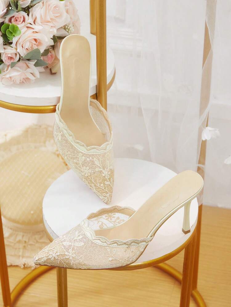 CUCCOO HITCHD Women Fashion Elegant Commuter Mesh Embroidery Embroidery Beads Pointed Stiletto High Heel Shoes Pumps