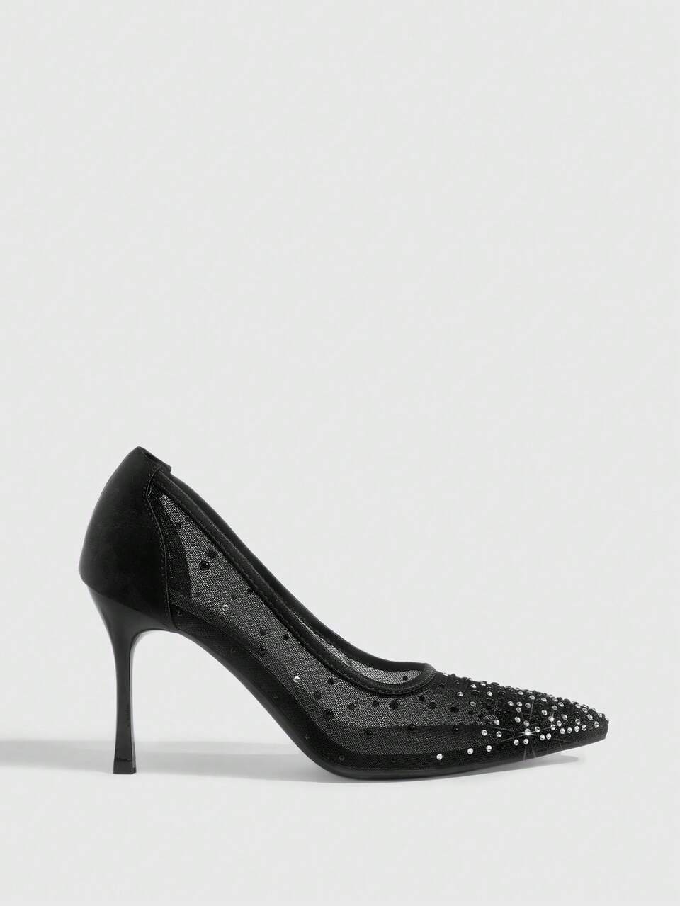 CUCCOO SZL Women's Fashion Pointed Crystal/Rhinestone Gold Powder Mesh Stitching Party Dinner Stiletto High Heels Shoes