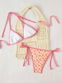 Swim Vcay Bộ 2 món bikini gợi cảm cổ yếm màu trơn đính sequin, thích hợp cho mùa xuân/hè. - Nhiều màu - Xem 2