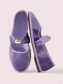 CUCCOO DOLLMOD Giày bệt nữ cổ điển màu tím nhung kiểu Mary Jane - -41 màu tím - Xem 3