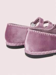 CUCCOO DOLLMOD Zapatos de mujer clásicos de terciopelo morado con doble franja Mary Jane - -46 violeta claro - Ver 4