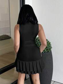 Alexandranx Women Solid Color Sleeveless Ruched Mini Slip Dress, Layered,Party Dress - Black - View 3
