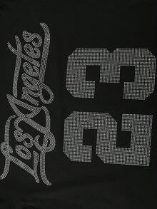 Manfinity EMRG Men's Black Rhinestone Embellished Set, Featuring Los Angeles 23 Graphic, American Streetwear Style, Suitable For Casual, Party, Date, Couple Wear, Summer, Los Angeles 23 Rhinestone Embellished Set - Black - View 7