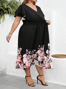 SHEIN CURVE+ Curve 尺码 US22 音乐节、海滨度假、波西米亚风女士优雅印花中长裙、春夏印花连衣裙 - 彩色 - 查看 6