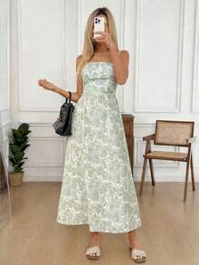Easowa 夏季休闲佩斯利印花系带露背吊带连衣裙 - 彩色 - 查看 2