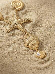 Arave 1pc European & American Style Unique Seashell, Starfish Metal Necklace, Ocean Themed Necklace For Women - Yellow Gold - View 2