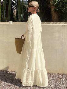 DAZY Đầm dài ngang gối dáng rộng, thoải mái, phong cách nghỉ mát mùa hè mới dành cho nữ. - Màu be - Xem 2