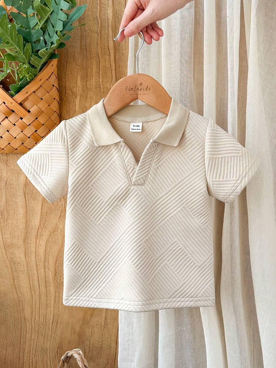 SHEIN Baby Boy Casual Comfortable Versatile All-Match Pullover Top, Unique Textured Fabric - Apricot - View 1