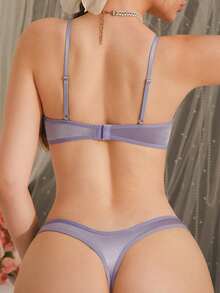 Contrast Lace Underwire Lingerie Set - Purple - View 2