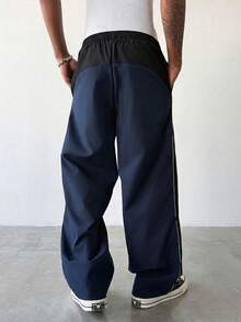 Manfinity Hypemode Men's Drawstring Elastic Waist Contrast Color Casual Pants - Royal Blue - View 2