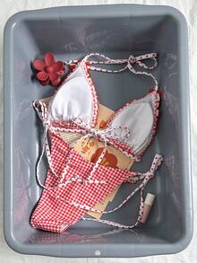Swim Mod 两件套波点随机印花蝴蝶结装饰挂脖三角上衣和侧系带泳裤性感比基尼套装，春夏海滩度假红色格子比基尼红色方格比基尼荷叶边比基尼蝴蝶结比基尼两件式泳衣波点比基尼旅行度假两件套红色泳衣Zestiva泳装春夏精选Yummy Control泳衣 - 彩色 - 查看 2