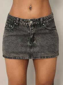 Rayane Ketlyn 女士牛仔迷你裙、Y2K 风格、音乐会服装、返校街头服饰 - 深灰色 - 查看 3