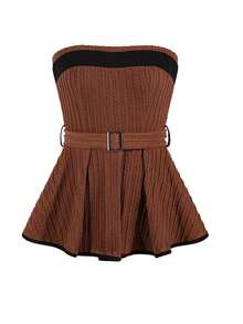 Ellevyn 女士拼接褶皱休闲百搭日常穿搭抹胸上衣 - 彩色 - 查看 3