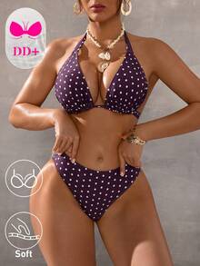 Swim DD+ Bộ bikini chấm bi dành cho nữ, thích hợp cho kỳ nghỉ biển. - Cà phê nâu - Xem 6