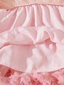 SHEIN Falda de tul con volantes y capas de gasa para niña - Rosa vieja - Ver 5