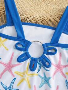 SHEIN 女婴可爱黑色镂空花卉吊带连体泳衣，夏季 - 彩色 - 查看 6