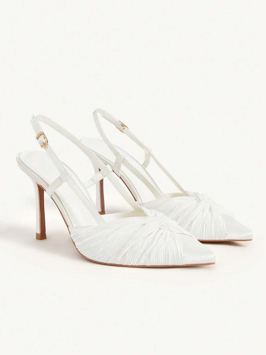 CUCCOO CHICEST Women's Twist Pointed Toe Elegant High Heel Shoes, Fashionable And Versatile For Daily Wear For Christmas - White satin - View 1