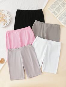 Set de 5 leggings de unicolor para niñas, diseño corto y ajustado cómodo, adecuado para primavera/verano - Multicolor - Ver 3