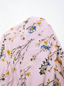 Elenzga 大码女式短袖优雅印花弹力腰带层叠A字连衣裙，适合春夏穿着 - 粉色 - 查看 6