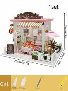 1套减压DIY木制微型建筑模型屋组装玩具屋礼品 - 彩色 - 查看 8