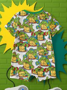 TEENAGE MUTANT NINJA TURTLES | SHEIN Baby Boy Cartoon Print Casual Everyday Romper - Green - View 2