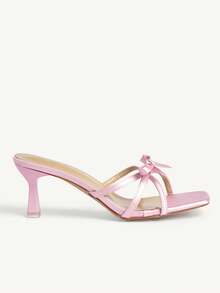 CUCCOO CHICEST Pink Satin Bow High Heel Square Toe Thin Strap Thin Heel Outer Wear Temperament Banquet Sandals Summer Shoes - Pink - View 3