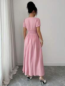 Elenzga Women's Elegant Solid Color Backless Mid-Length Dress - Pink - View 5