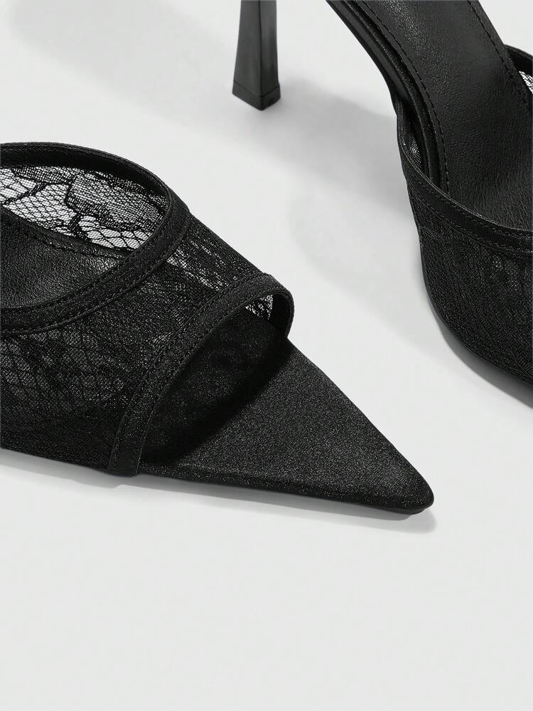CUCCOO SZL Women Shoes Outdoor Women Pointed Stiletto Embroidery Decorative Mesh Fabric Fashion Comfortable Daily Party Banquet Slip-On Shoes Prom Heels
