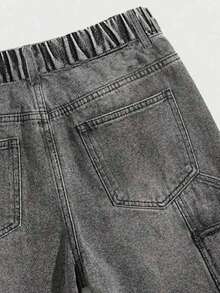 ROMWE MEN Street Life Pantalones cortos vaqueros versátiles y casuales para uso diario con bolsillos para adolescentes - Negro - Ver 3