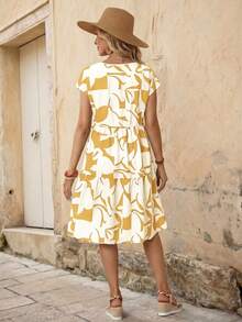EMERY Vestido corto de mujer con cuello redondo y manga corta con estampado geométrico casual, adecuado para salidas de primavera y verano, vestidos de verano casuales para mujeres, ves - Multicolor 2 - Ver 8