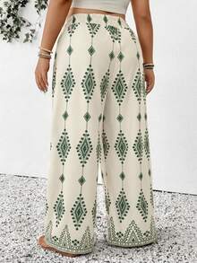 SHEIN Frenchy Plus Size Summer Casual Vacation Bohemian Style Geometric Print Pants - Multicolor - View 2