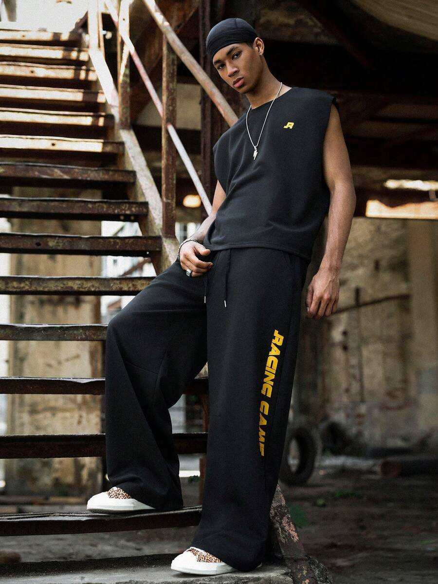 Major Grit Men's Casual Sleeveless Top And Pants Set, Summer 2 Pieces Outfit Sweatpant Clothing Tracksuit Baggy Tracksuits For Men - Black - View 1