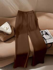 Franclia Pantalones rectos elegantes de oficina blancos para mujer - Óxido marrón - Ver 2