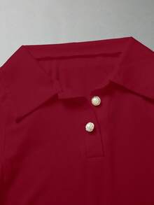 Mono elegante y versátil de punto con cuello de solapa semi-abierto, mono de mujer para primavera/verano, mono de mujer para vacaciones, mono de mujer para playa, conjunto de verano para mujer, mono de playa, mono para salir, mono para graduación, mono de vacaciones, mono casual, mono blanco, mono blanco, mono blanco de una pieza para mujer, mono blanco de verano para mujer - Burdeos - Ver 4