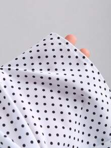 Sweetra Áo kiểu nữ tay ngắn họa tiết chấm bi, viền bèo nhún, thích hợp cho mùa xuân/hè. - Đen và trắng - Xem 7