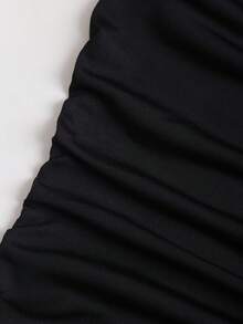 Sweetra 女士简约时尚垂褶领带露背开衩修身针织优雅连衣裙，春夏款 - 黑色 - 查看 3