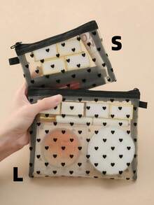 Multifunctional Mini Heart Mesh Design Cosmetic Pouch, Portable Nylon Clear Makeup Bag, Minimalist Zipper Travel Accessory Organizer, Versatile Inner Bag For Coins Jewelry Small Items, Gift For New Semester Spring Summer Vacation Commemorative Days, 2026 New Arrival - Multicolor - View 22