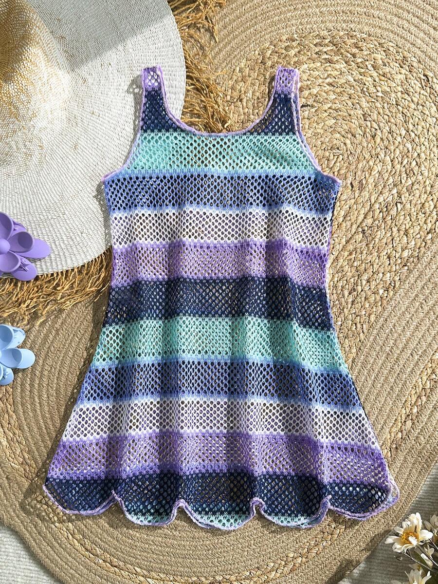SHEIN 女童彩色渐变镂空罩衫,舒适轻盈,适合4-7岁儿童,夏季假日穿着 - 彩色 - 查看 1