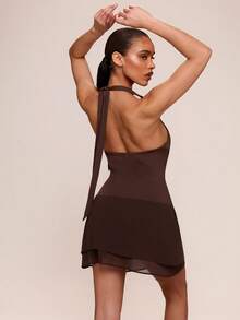 SHEIN BAE Women's Backless Racerback Sports Dress,Shades Of Brown,Summer,Sexy,Party Outfit,Tennis Workout Dress Activewear,Beach Vacation Holiday Outfits - Brown - View 2