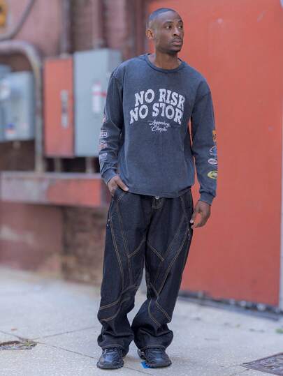 BelSigned BelSigned 男士休闲标语印花圆领长袖 T 恤，秋季