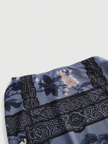 ROMWE 夏季中国风印花网纱裙 - 藍色 - 查看 4