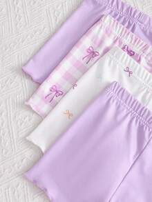 SHEIN 8件套女婴0-3岁春夏休闲日常穿着及外出可爱芭蕾舞女童无袖T恤和短裤套装 - 淡紫色 - 查看 4